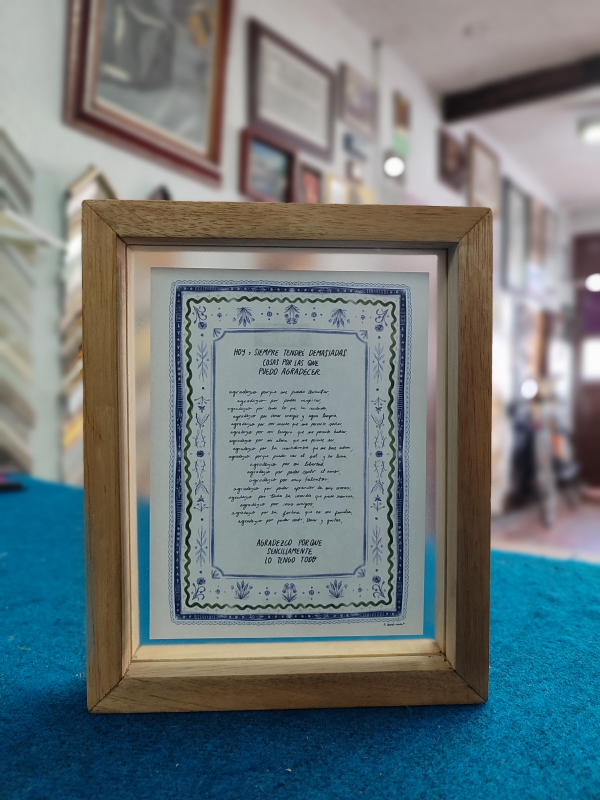 Poema de agradecimiento enmarcado
